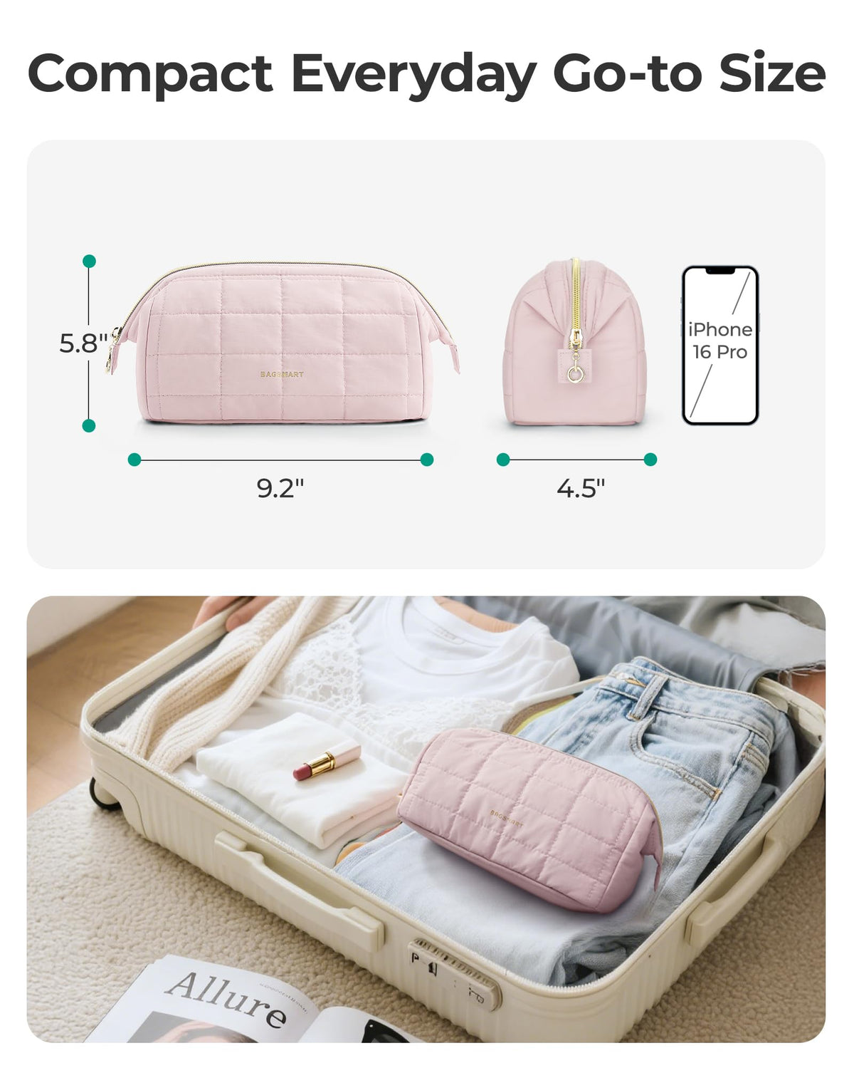 BAGSMART Makeup Bag opened with lipsticks and eyeliners