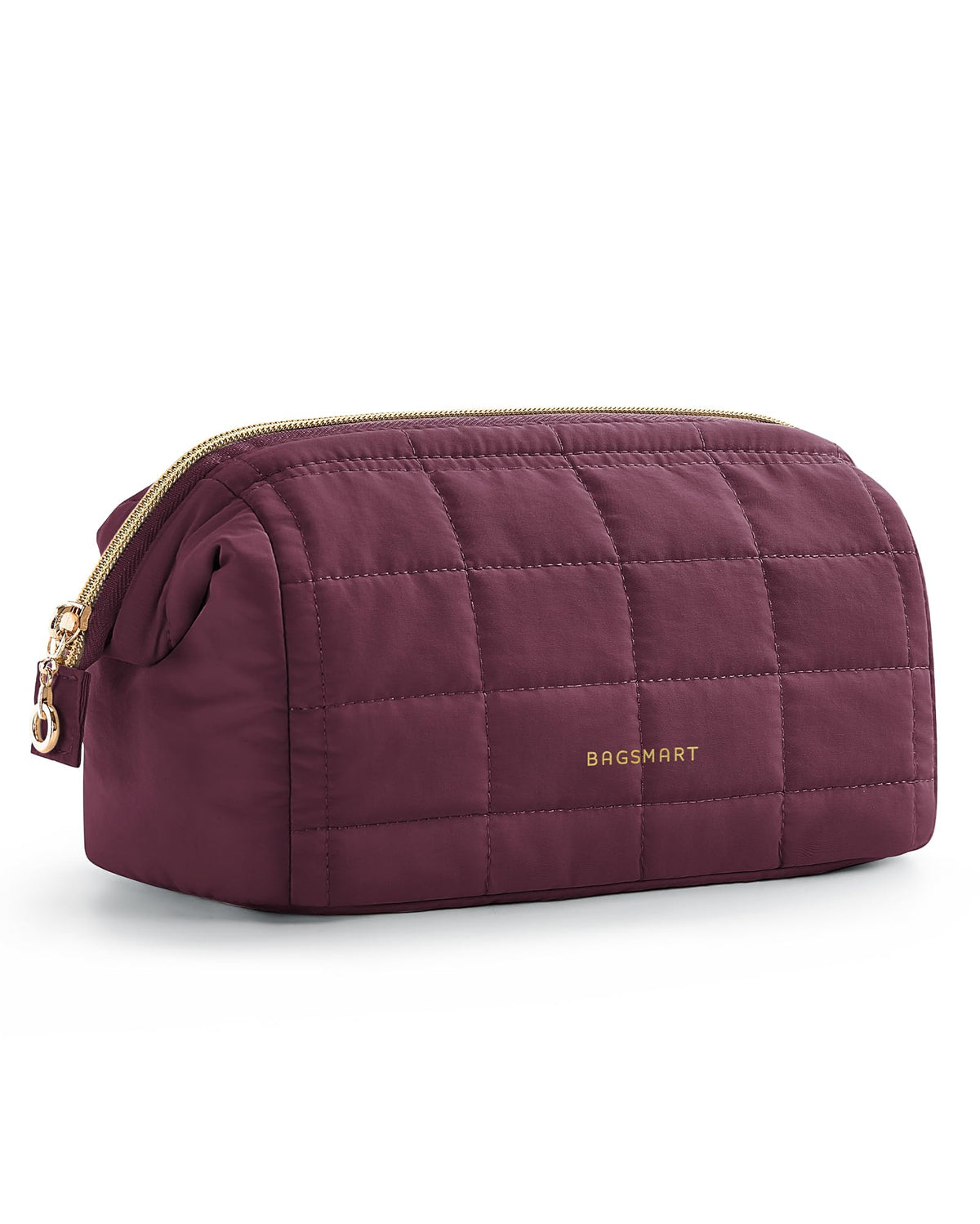 BAGSMART Makeup Bag Plum Purple front view with wide opening