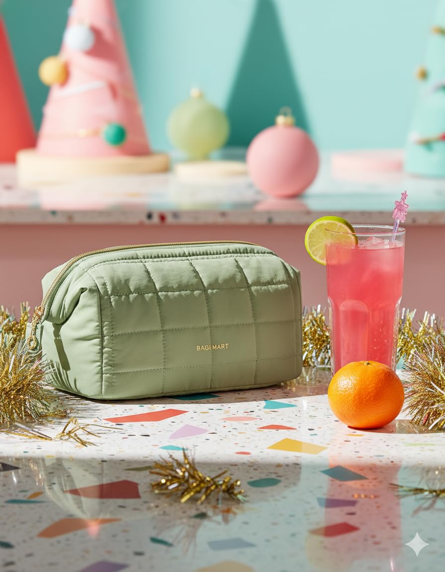 BAGSMART Makeup Bag Sage Green interior with pockets