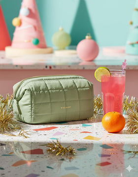 BAGSMART Makeup Bag Sage Green interior with pockets