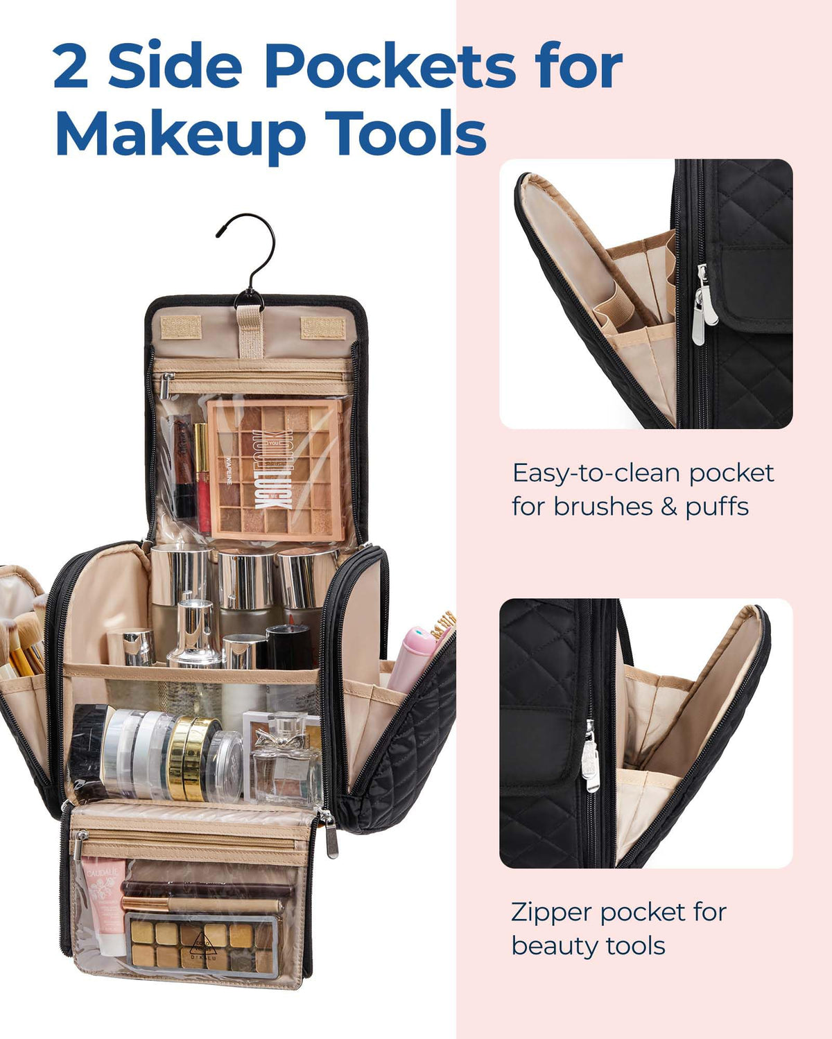 BAGSMART Makeup Bag showing stain-resistant lining