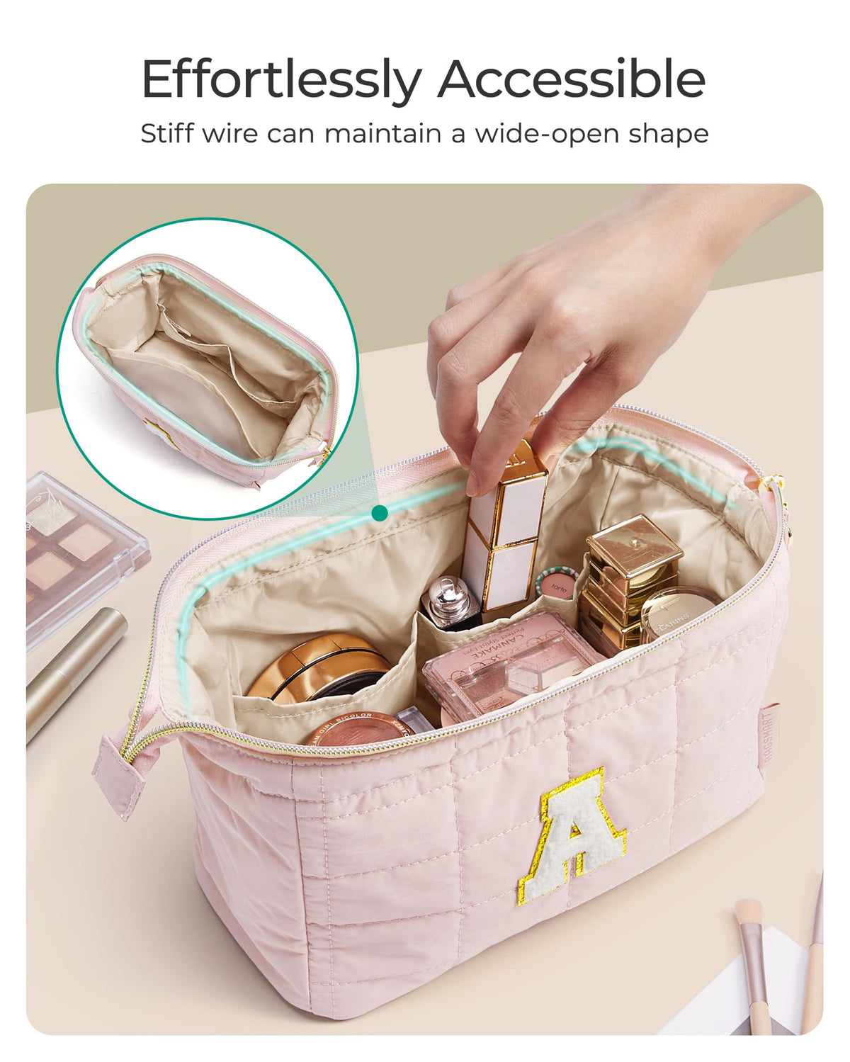 BAGSMART makeup bag side view with soft taslan fabric