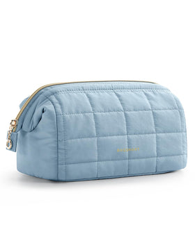 BAGSMART Makeup Bag Sky Blue front view with wide opening