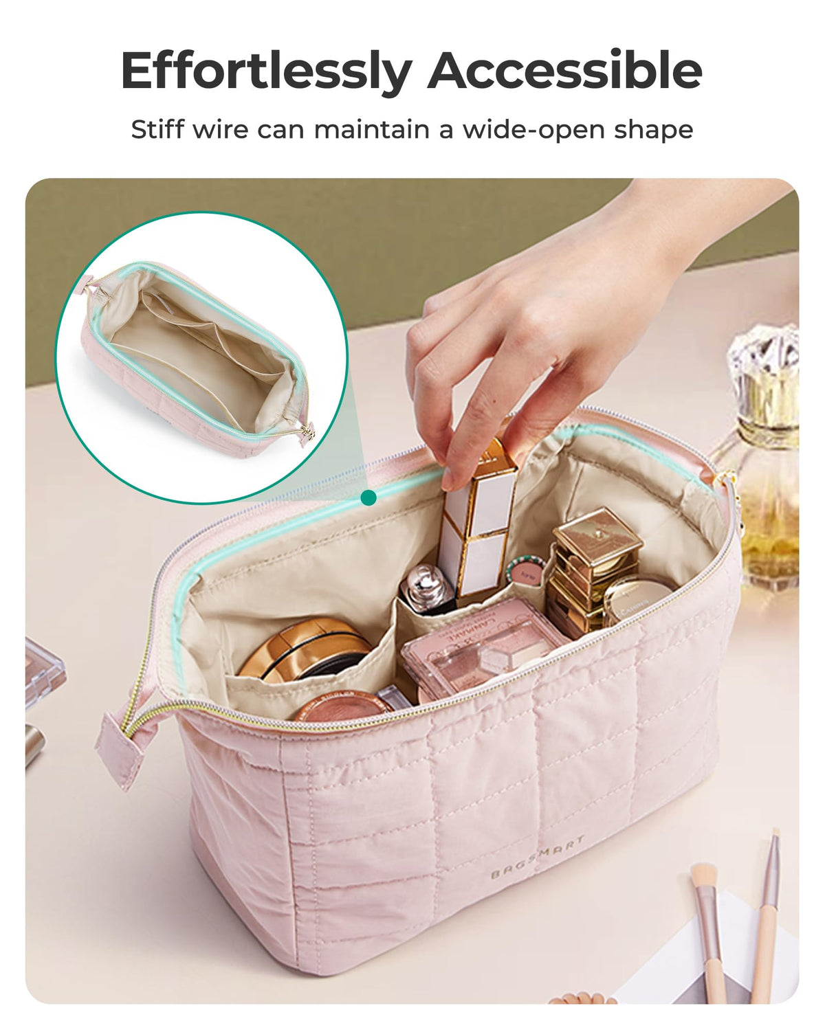 BAGSMART Makeup Bag Sky Blue with easy-clean PVC lining