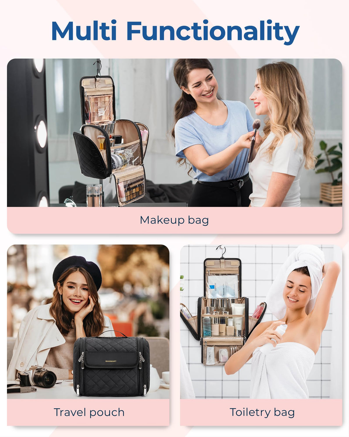 BAGSMART Makeup Bag top handle for carrying