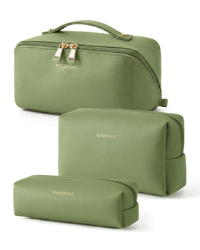 BAGSMART Makeup Bag Travel 3 Pcs Set in Dark Green front view