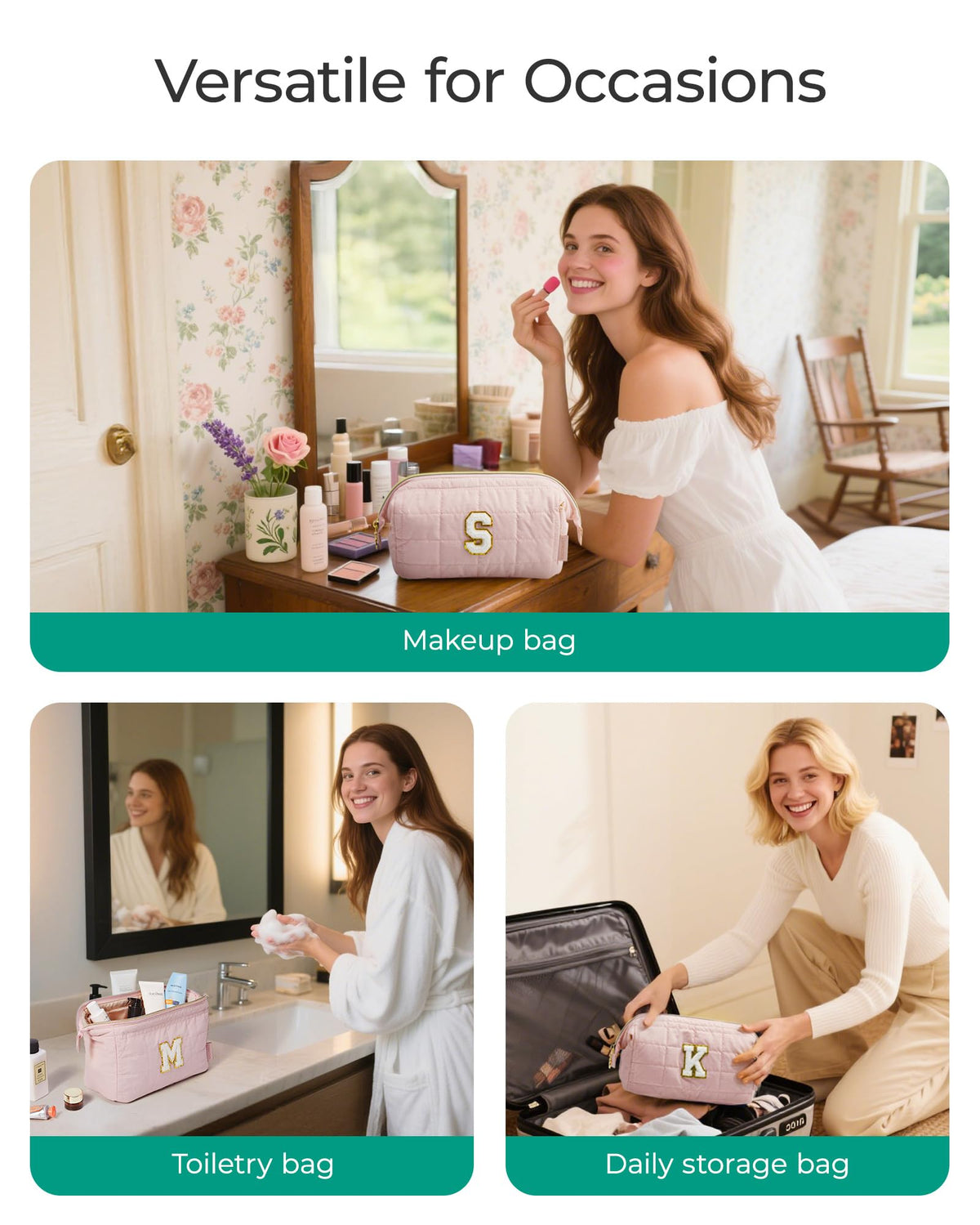 BAGSMART makeup bag with PVC-lined pocket for brushes
