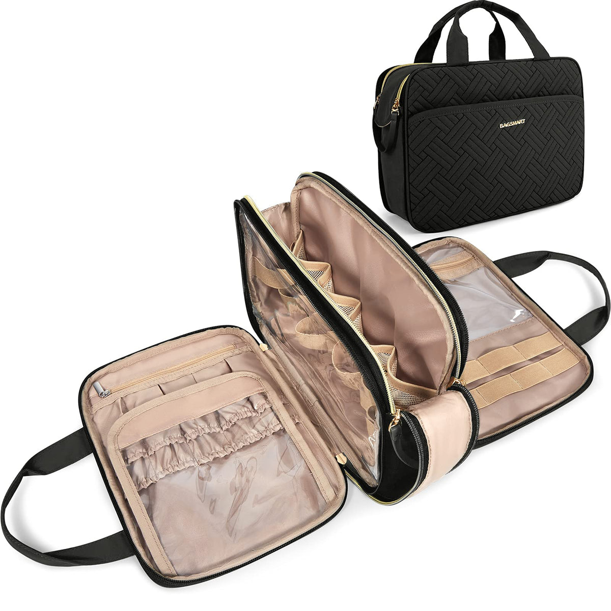 BAGSMART Medium Water-resistant Toiletry Bag front view in black