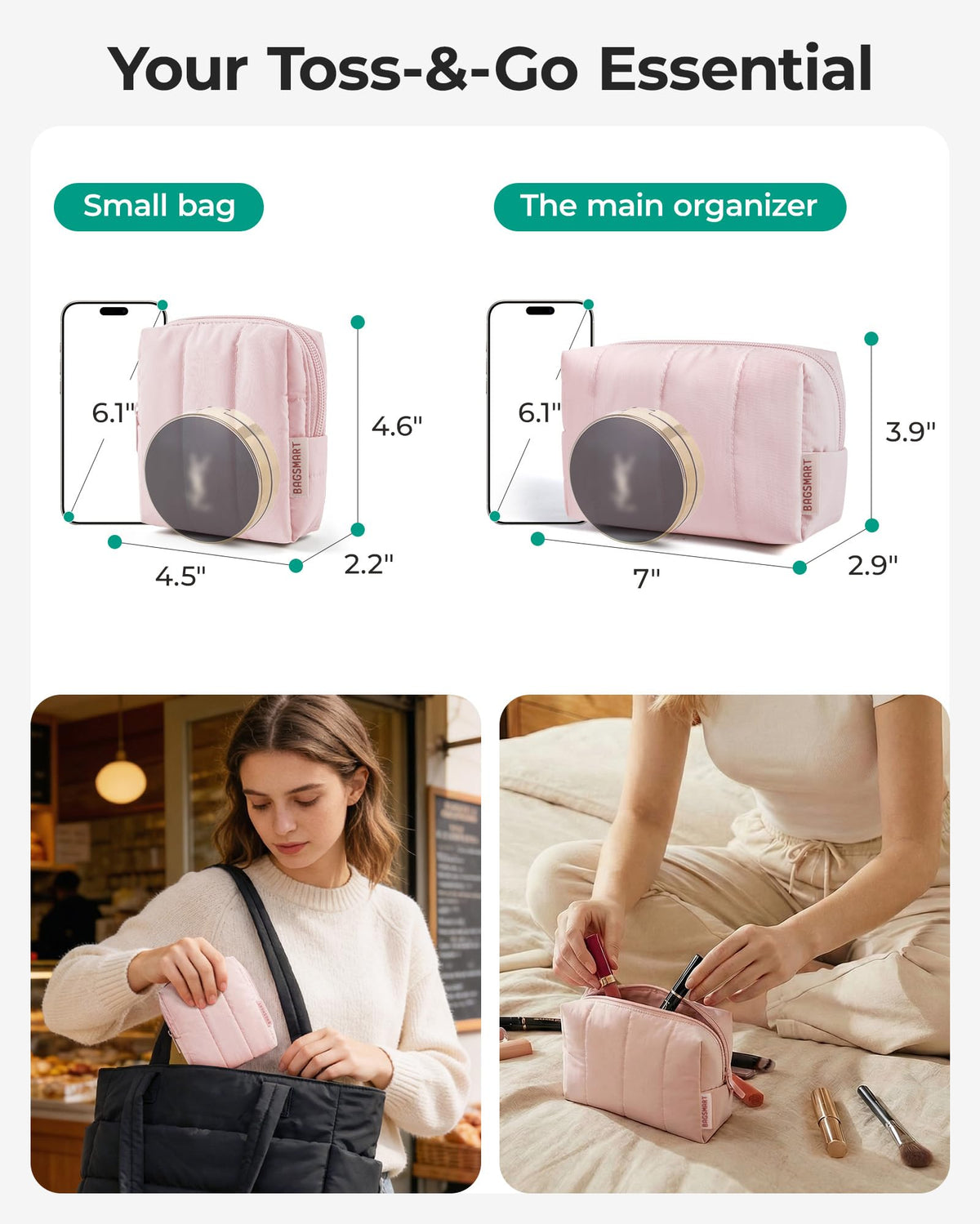 BAGSMART mini makeup bag with lipsticks and keys