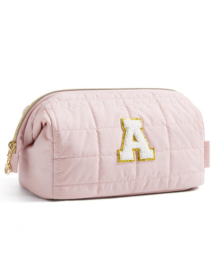 BAGSMART Personalized Initial Makeup Bag front view in Pink A