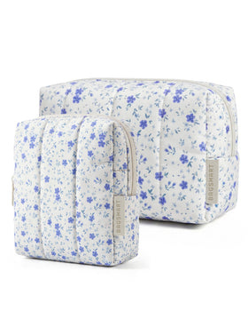 BAGSMART Puffy Makeup Bag Duo large bag front view in blue floral