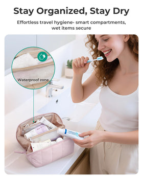 BAGSMART Puffy Makeup Bag interior with organized pockets