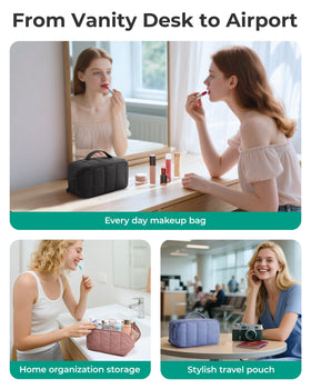 BAGSMART Puffy Makeup Bag showcasing its generous capacity