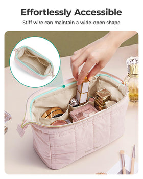 BAGSMART Puffy Makeup Bag side view with zipper