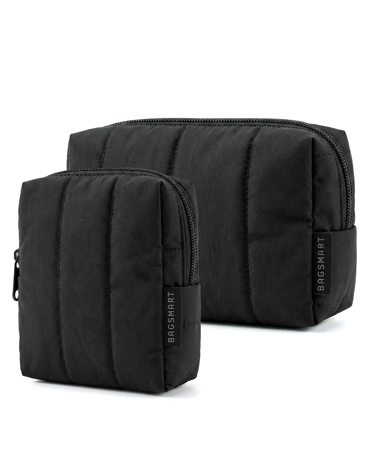 BAGSMART Puffy Padded Travel Makeup Bag Duo in black, front view
