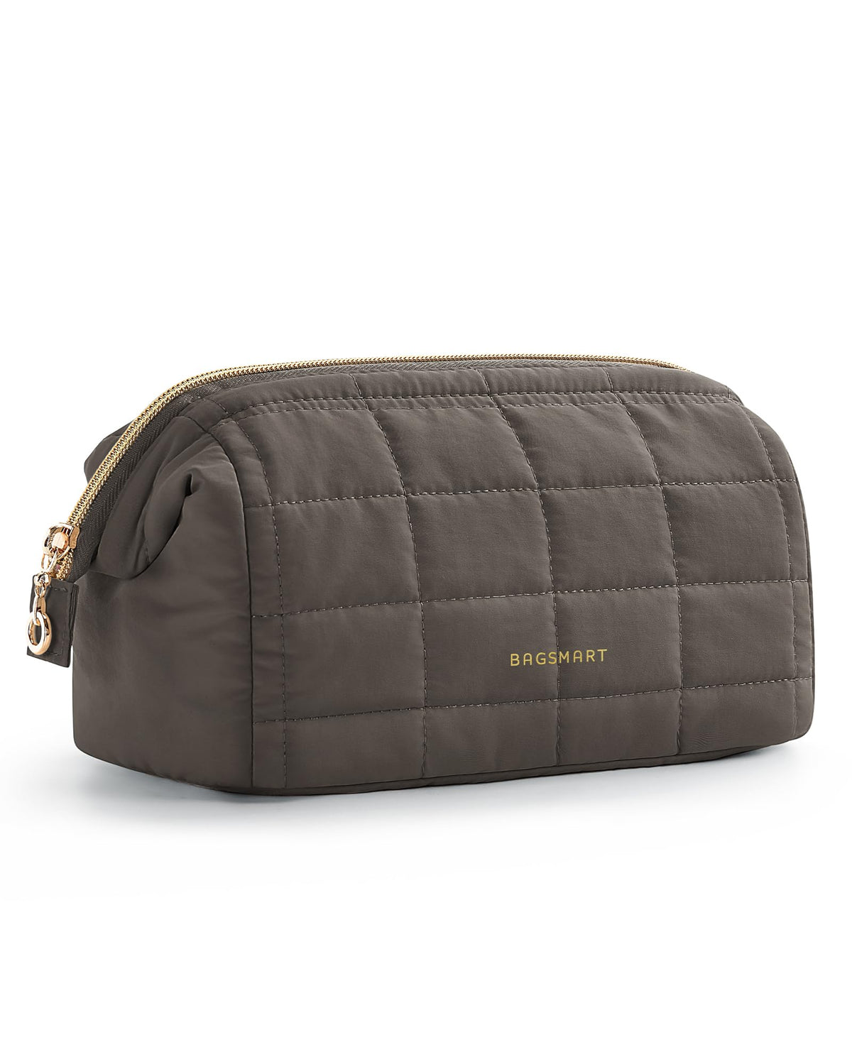 BAGSMART Puffy Padded Travel Makeup Bag in Dark Olive front view