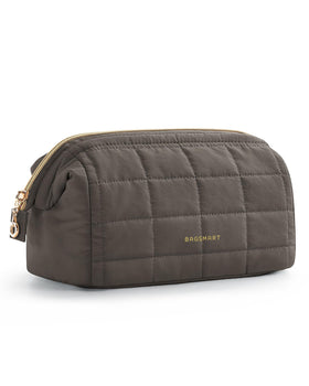 BAGSMART Puffy Padded Travel Makeup Bag in Dark Olive front view