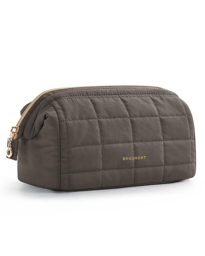 BAGSMART Puffy Padded Travel Makeup Bag in Dark Olive front view