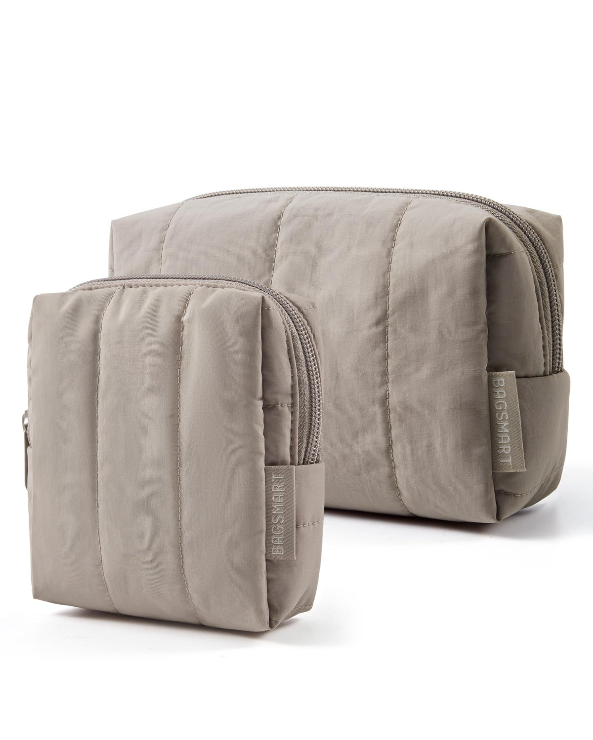 BAGSMART Puffy Travel Makeup Bag Duo large and small bags in greige