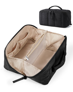 BAGSMART Puffy Travel Makeup Bag front view in black