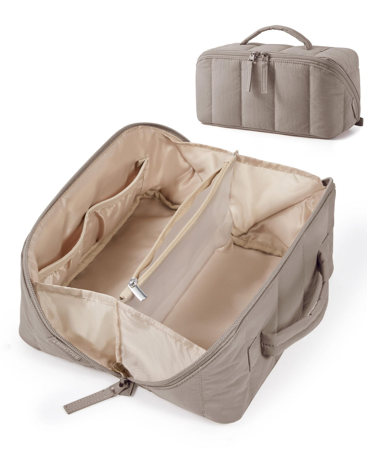 BAGSMART Puffy Travel Makeup Bag front view in brown