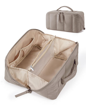 BAGSMART Puffy Travel Makeup Bag front view in brown
