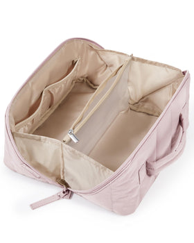 BAGSMART Puffy Travel Makeup Bag front view in pink