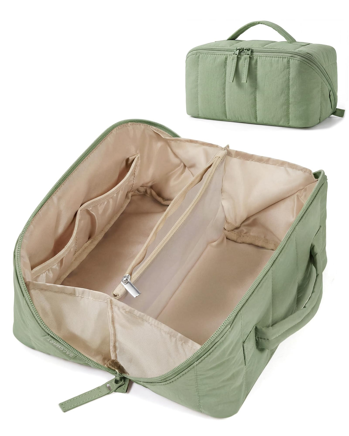 BAGSMART Puffy Travel Makeup Bag in Sage Green front view