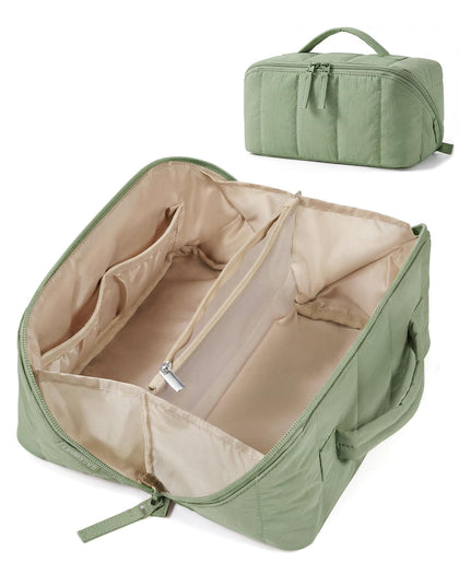 BAGSMART Puffy Travel Makeup Bag in Sage Green front view
