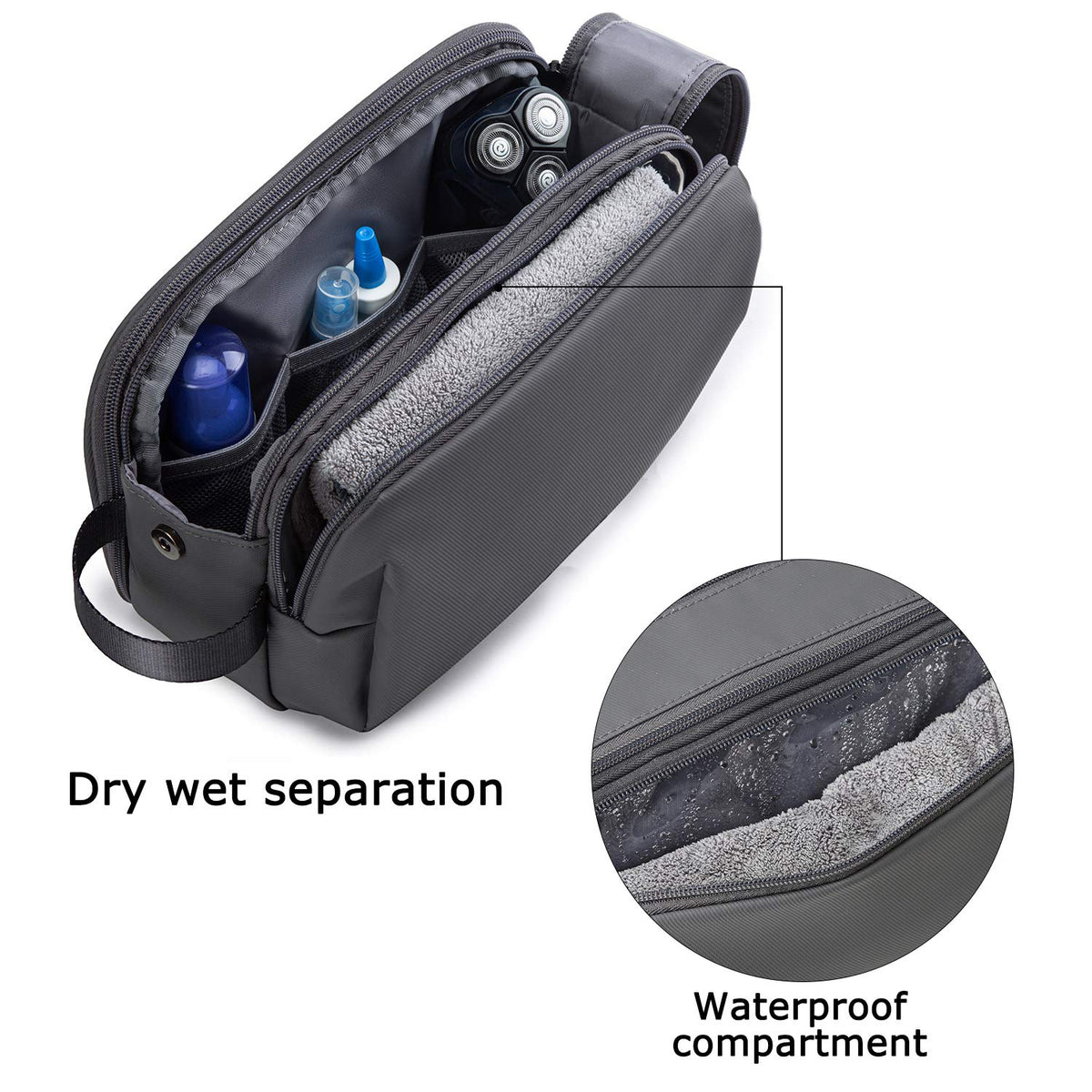 BAGSMART Toiletry Bag back view with hidden snap closure