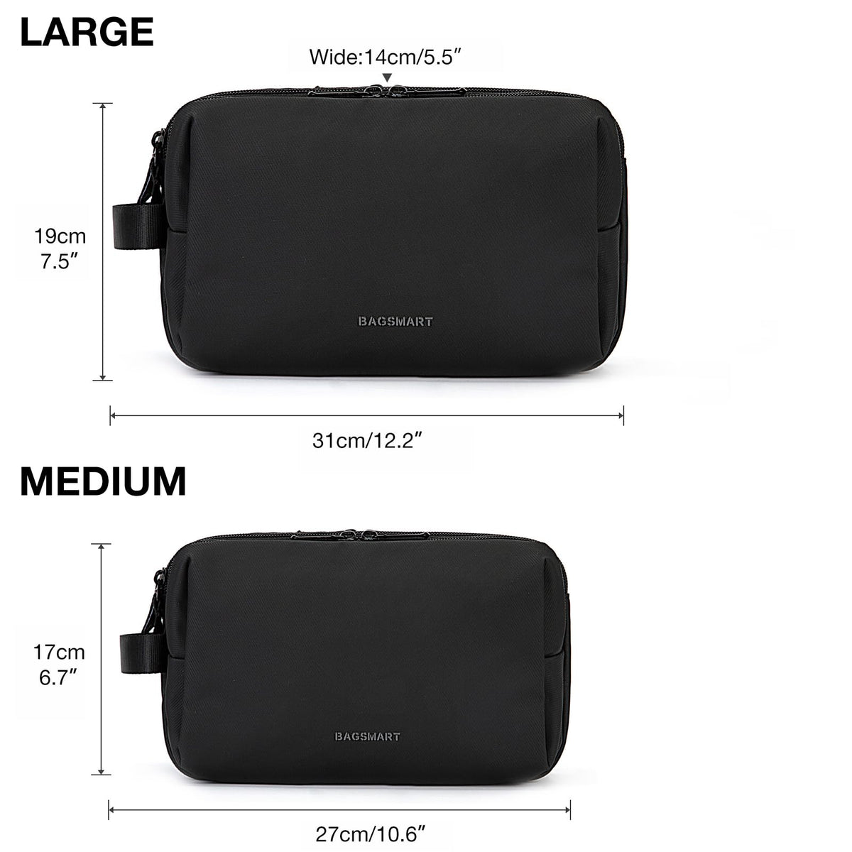 BAGSMART Toiletry Bag back view with snap closure