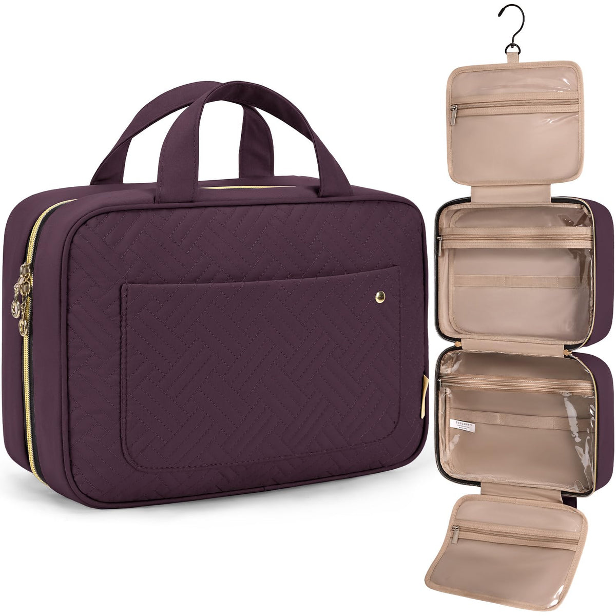 BAGSMART Toiletry Bag dark purple front view with hanging hook