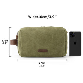 BAGSMART toiletry bag dimensions displayed beside travel items