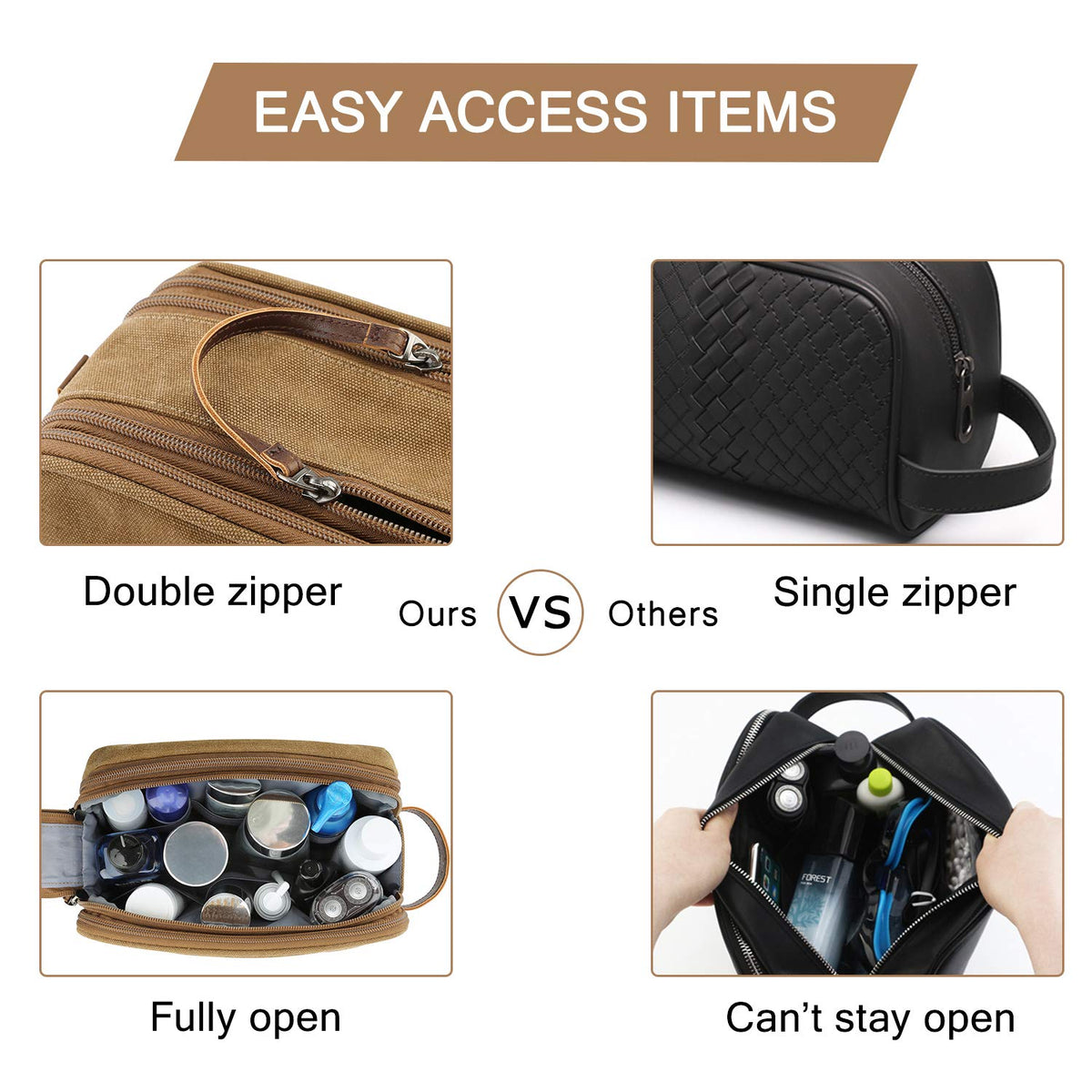 BAGSMART Toiletry Bag featuring two-sided zippered pockets