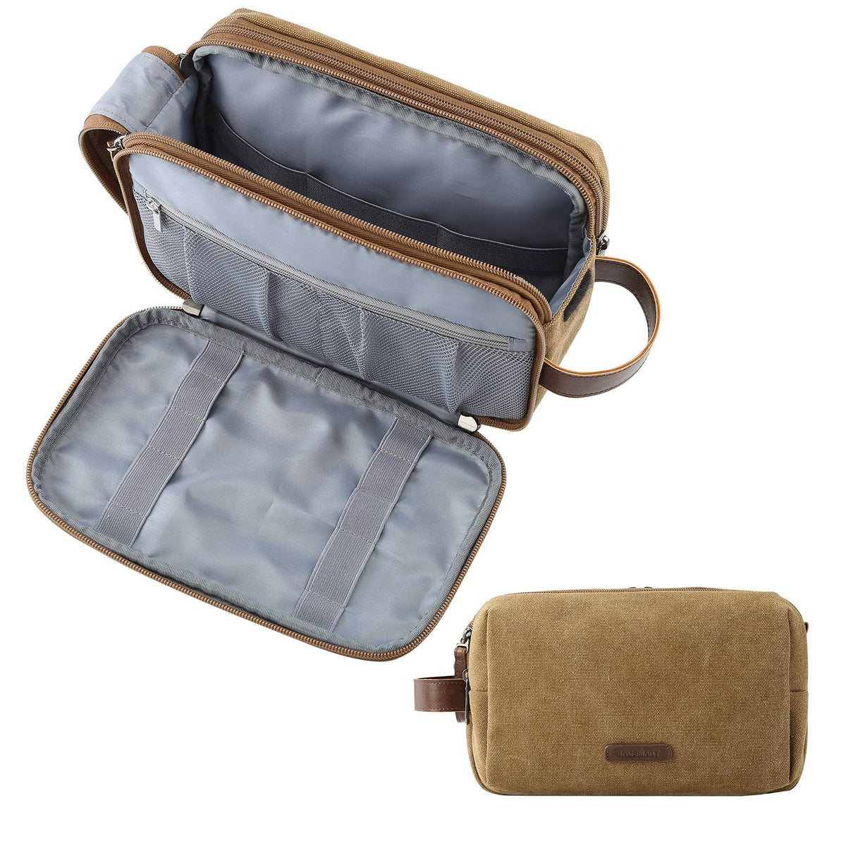 BAGSMART Toiletry Bag for Men front view in khaki