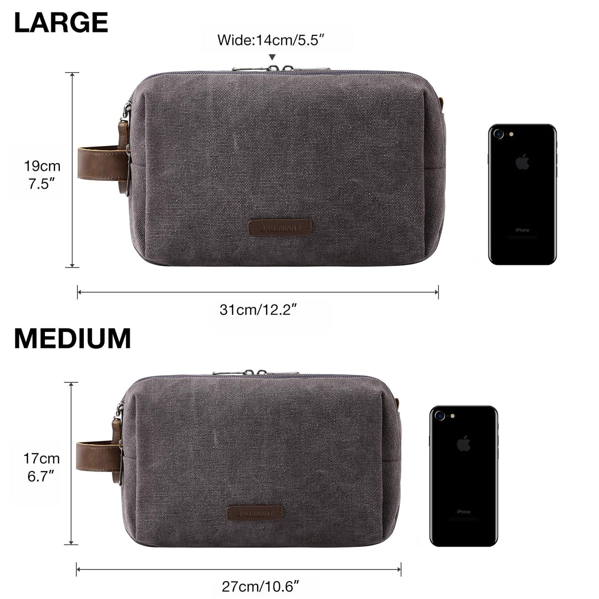 BAGSMART Toiletry Bag for Men grey model with leather handle