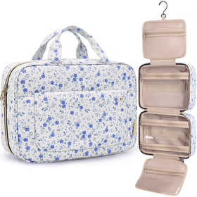 BAGSMART Toiletry Bag front view in Blue Ditsy Floral