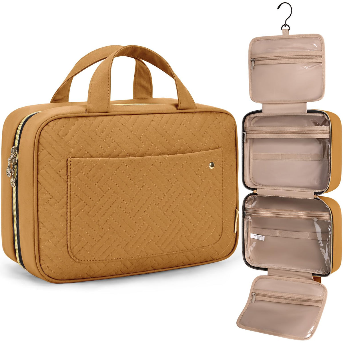 BAGSMART Toiletry Bag front view in Brownstone Yellow