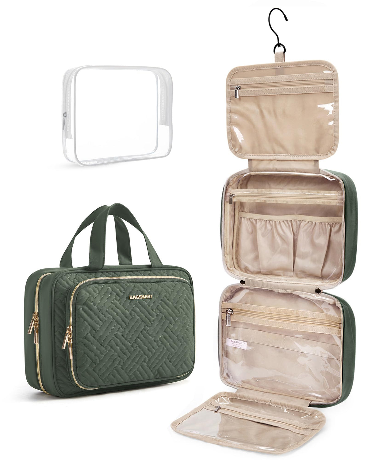 BAGSMART Toiletry Bag front view in dusty green