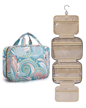 BAGSMART Toiletry Bag front view in green paisley pattern