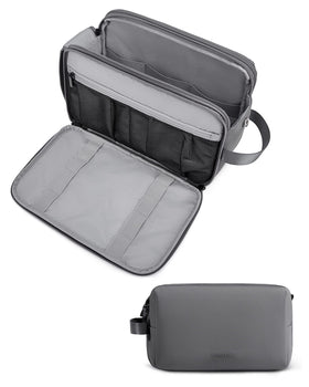 BAGSMART Toiletry Bag front view in grey with dual zippers