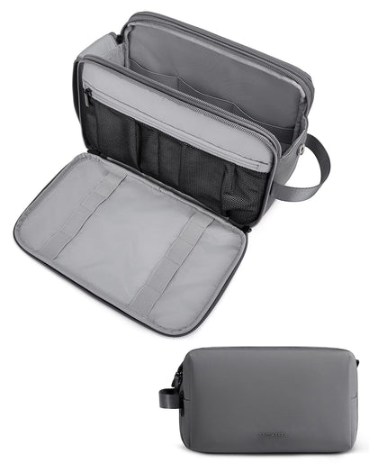BAGSMART Toiletry Bag front view in grey with dual zippers