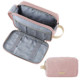 BAGSMART Toiletry Bag front view in pink with zippers