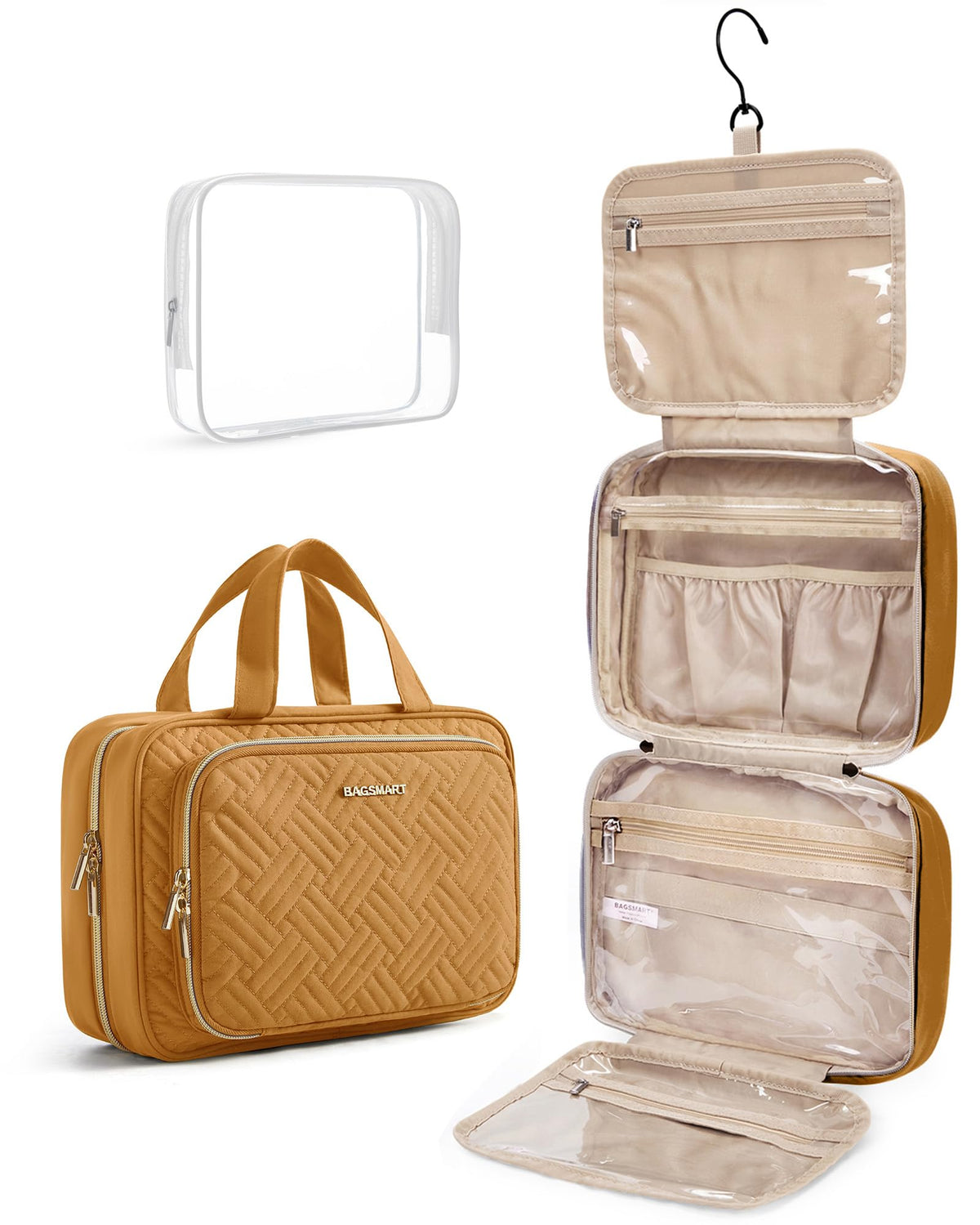 BAGSMART Toiletry Bag front view in stone khaki