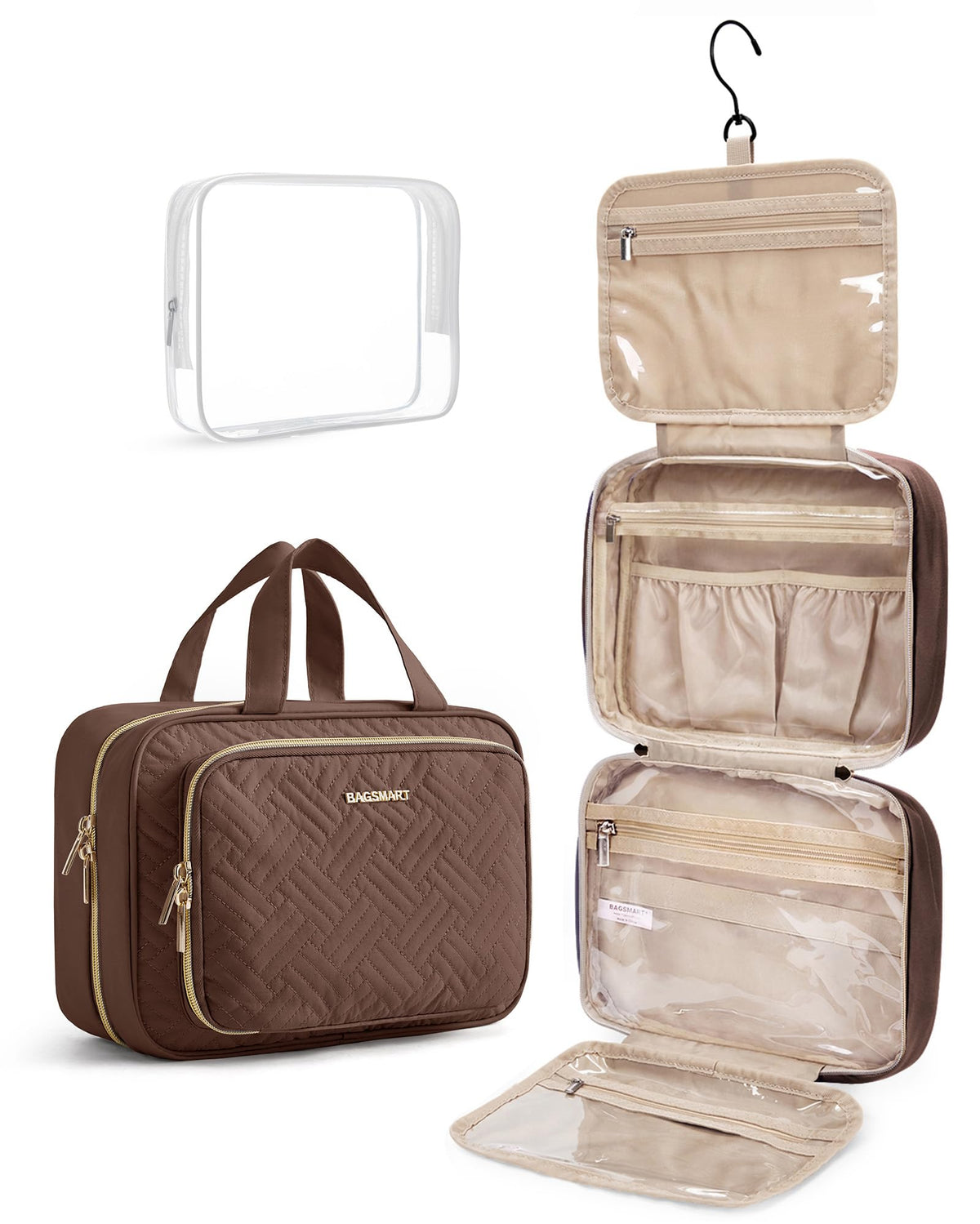 BAGSMART Toiletry Bag front view with compartments