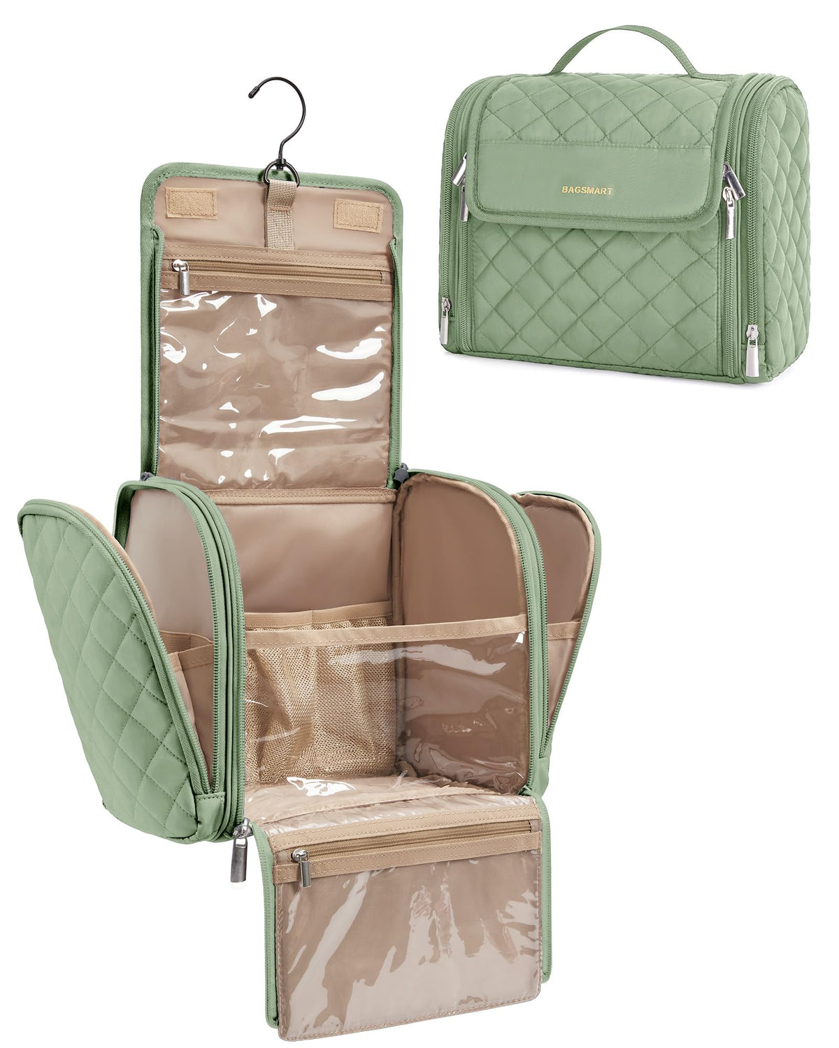 BAGSMART Toiletry Bag front view with hanging hook