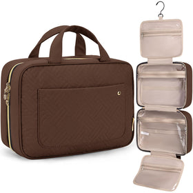BAGSMART Toiletry Bag front view with hanging hook in coffee colour