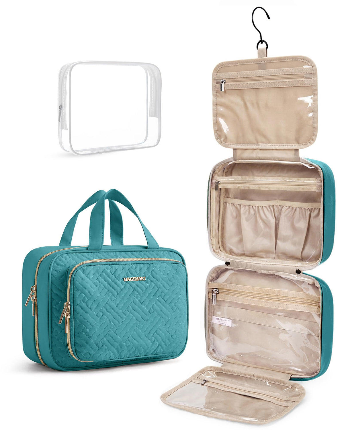 BAGSMART Toiletry Bag hanging organizer in blue with compartments