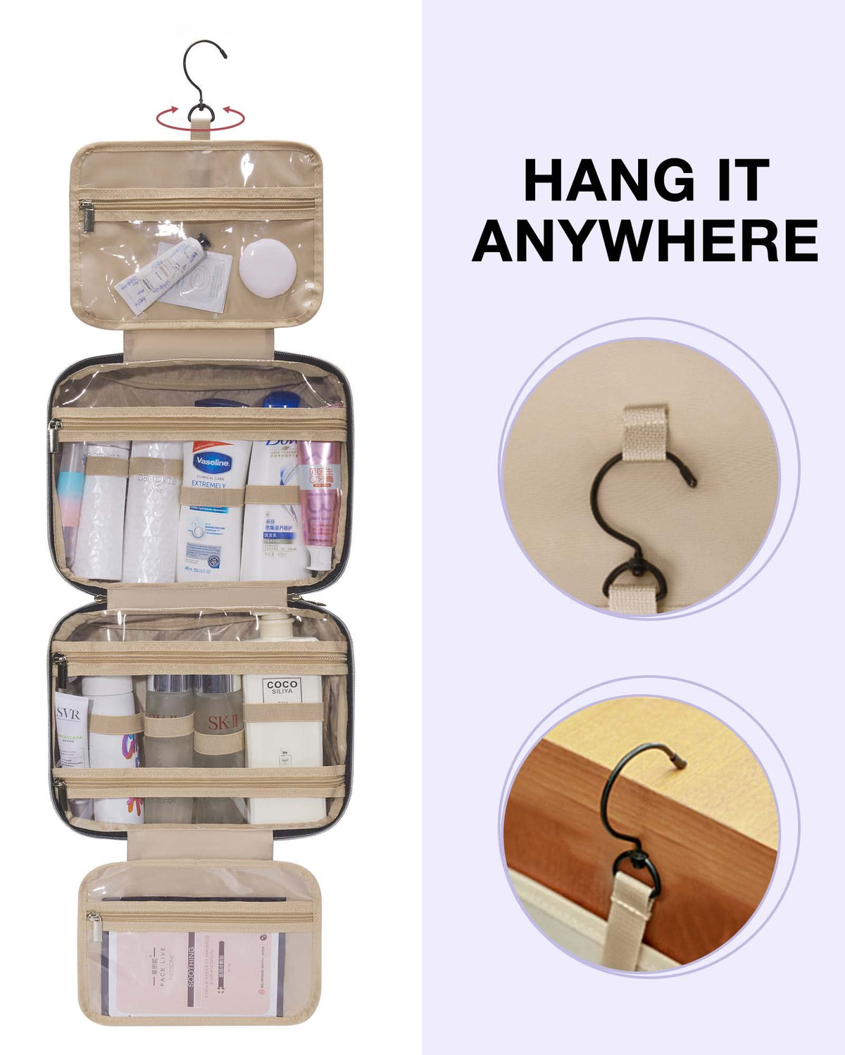 BAGSMART Toiletry Bag hanging with hook in a bathroom setting