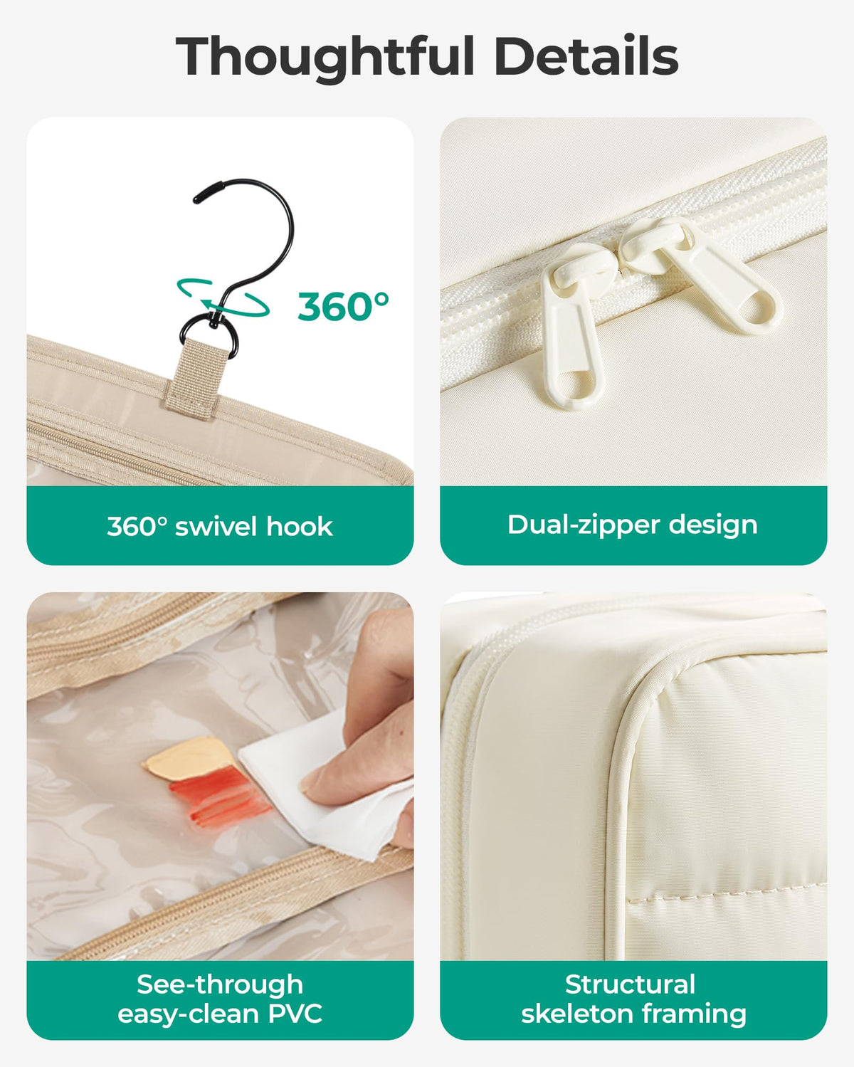 BAGSMART Toiletry Bag hanging with metal hook